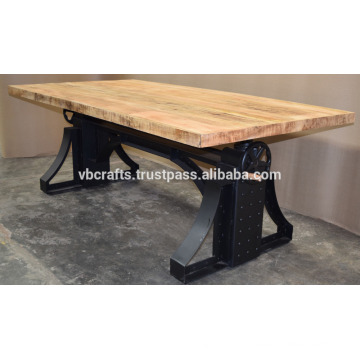 Industrial Crank Table Metal Rivets Black Color Mango Wood Top